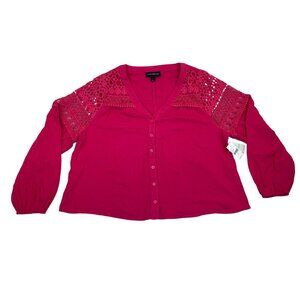 Lane Bryant Womens Pink Crochet Sleeve Button-Up Blouse Rayon Size 12 - New